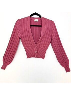 Aritzia Wilfred Plunge Front Cardigan Merino Wool Blend Long Sleeve Chic XS